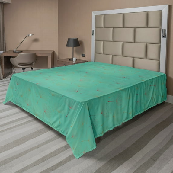 Ambesonne Flower Flat Sheet, Thin Outlined Petals Art, Queen Size, Sea Green and Multicolor
