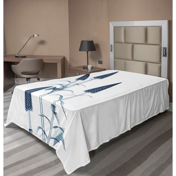 Ambesonne Flower Flat Sheet, X-Ray View of a Blossom, Twin Size, Teal White