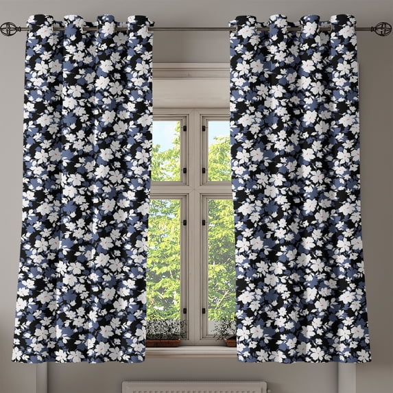 Ambesonne Flower Garden Grommet Curtain, Vintage Blossoms, 50" x 63", Black White Dimgrey