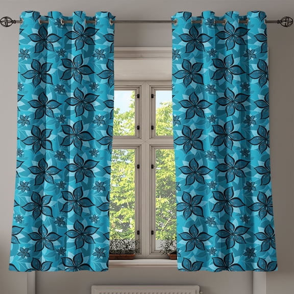Ambesonne Flower Grommet Curtain, Abstract Summer Design, 50" x 54", Petrol Blue and Aqua