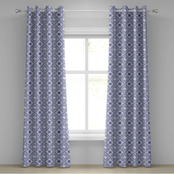 Ambesonne Flower Grommet Curtain, Art and Craft Flower, 50" x 120", White and Blue