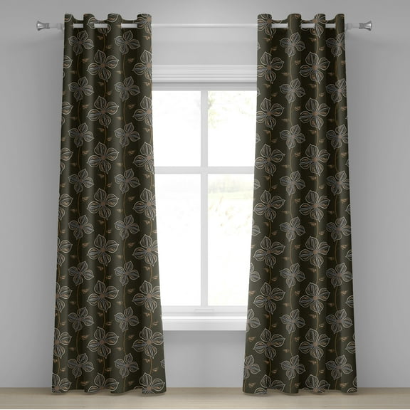 Ambesonne Flower Grommet Curtain, Blooming Petals Doodle, 50" x 120", Umber Orange Slate Blue