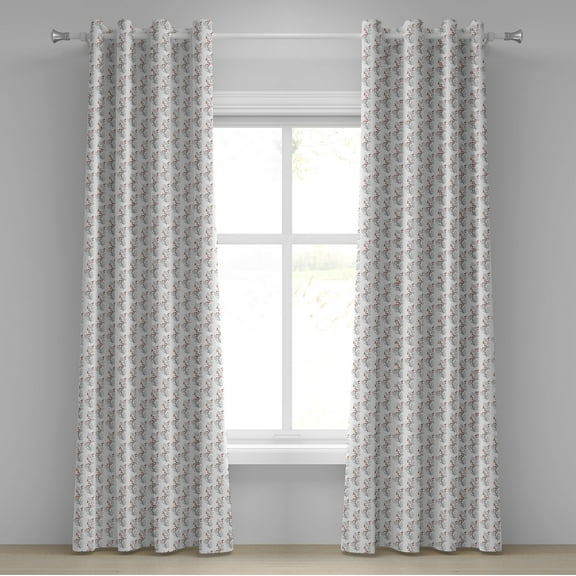 Ambesonne Flower Grommet Curtain, Curvy Dotted Branches, 50" x 120", Red Black White