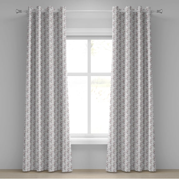 Ambesonne Flower Grommet Curtain, Curvy Dotted Branches, 50" x 72", Red Black White
