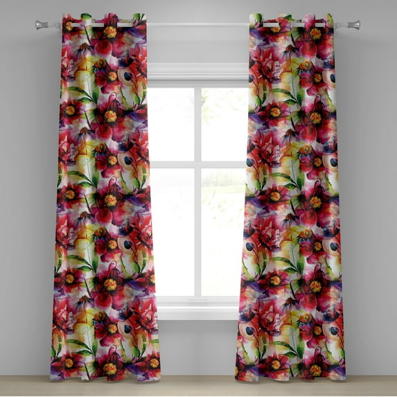 Ambesonne Flower Grommet Curtain, Fine Art Floral Nature Print, 50"x72", Magenta Mustard and Green