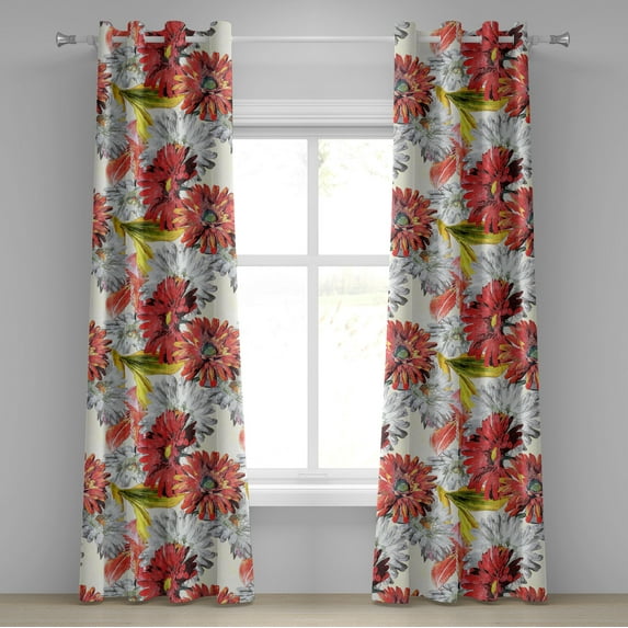 Ambesonne Flower Grommet Curtain, Floral Art Ornament Gerbera, 50"x108", Dark Salmon Grey and Mustard