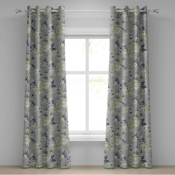 Ambesonne Flower Grommet Curtain, Floral Nature Spring Branch, 50"x96", Grey Lime Green and Pale Pink