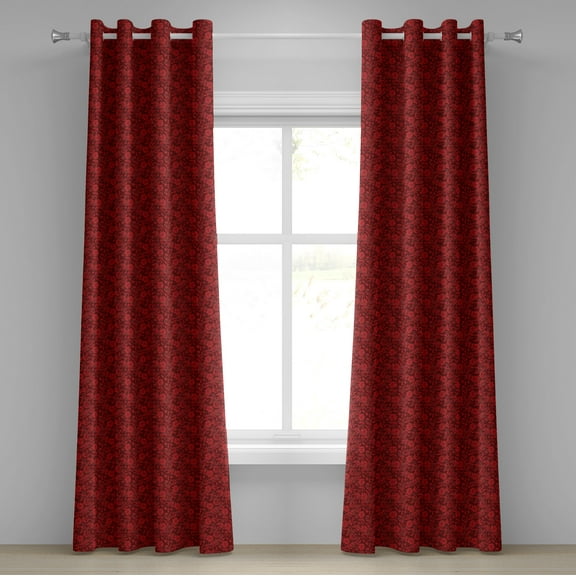 Ambesonne Flower Grommet Curtain, Flowers Leaves and Swirls, 50" x 72", Burgundy and Red