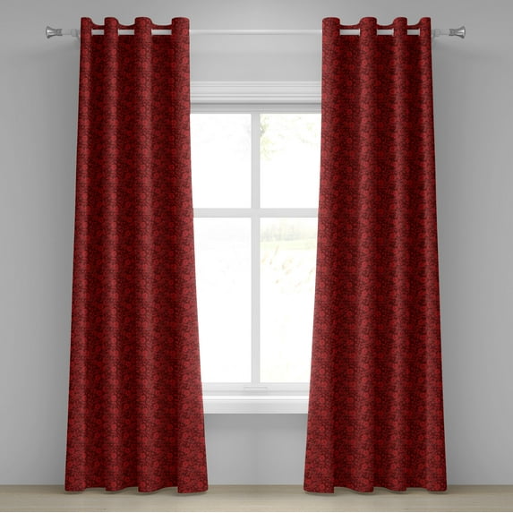 Ambesonne Flower Grommet Curtain, Flowers Leaves and Swirls, 50" x 72", Burgundy and Red