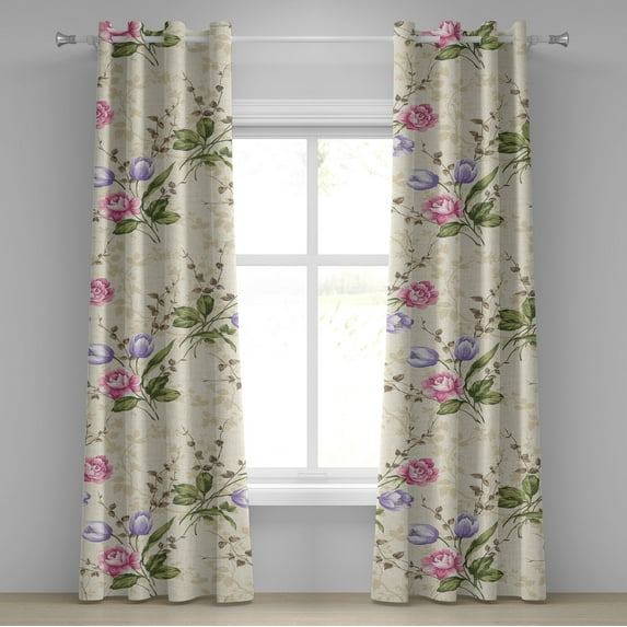 Ambesonne Flower Grommet Curtain, Garden Vintage Floral Print, 50"x120", Pale Camel Pale Pink