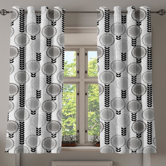 Ambesonne Flower Grommet Curtain, Greyscale Spring Bloom, 50" x 54", Grey Pale Grey Black