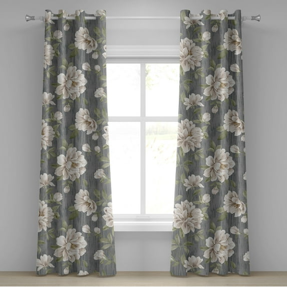 Ambesonne Flower Grommet Curtain, Grunge Spring Flower Leaves, 50"x72", Peacock Green Cream