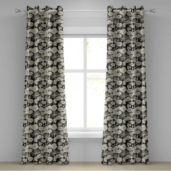 Ambesonne Flower Grommet Curtain, Monochrome Spring Growth, 50" x 120", Black and Beige