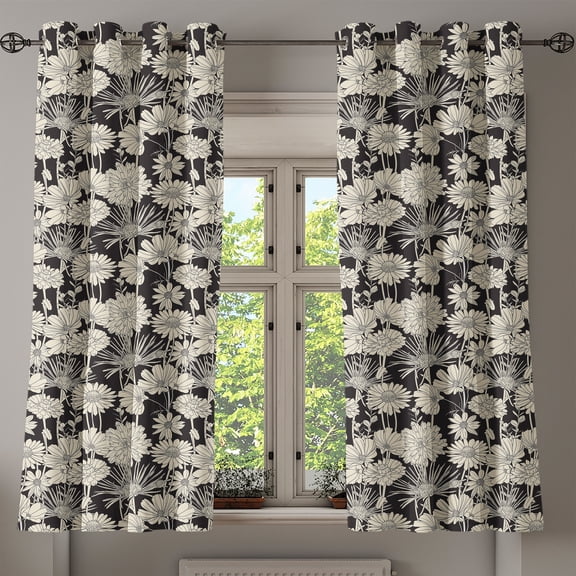 Ambesonne Flower Grommet Curtain, Monochrome Spring Growth, 50" x 54", Black and Beige