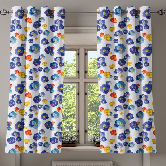 Ambesonne Flower Grommet Curtain, Nature Botanic Violet, 50" x 54", Dark Blue Orange