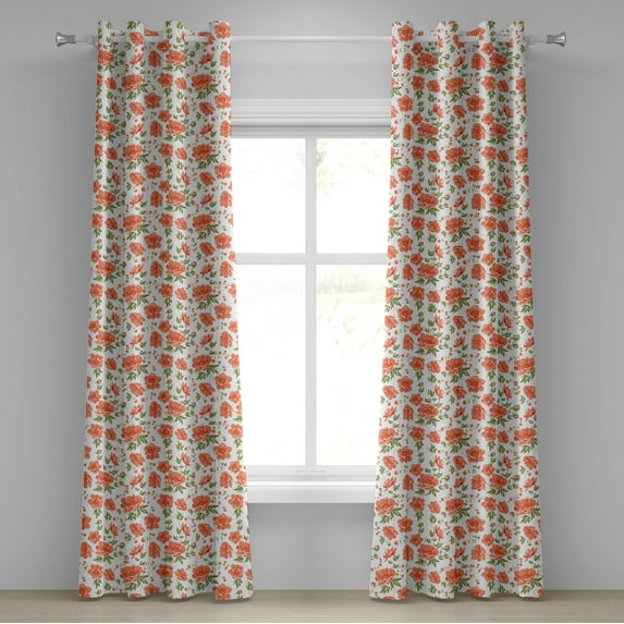Ambesonne Flower Grommet Curtain, Romantic Bridal Blossoms, 50" x 120", Reseda Green Salmon