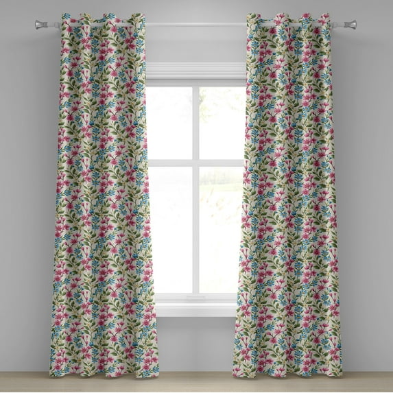 Ambesonne Flower Grommet Curtain, Shabby Plant Leaves Buds, 50" x 72", Pink and Blue