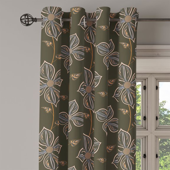 Ambesonne Flower Grommet Curtain Single Panel, Blooming Petals Doodle, 50"x60", Umber Orange Slate Blue