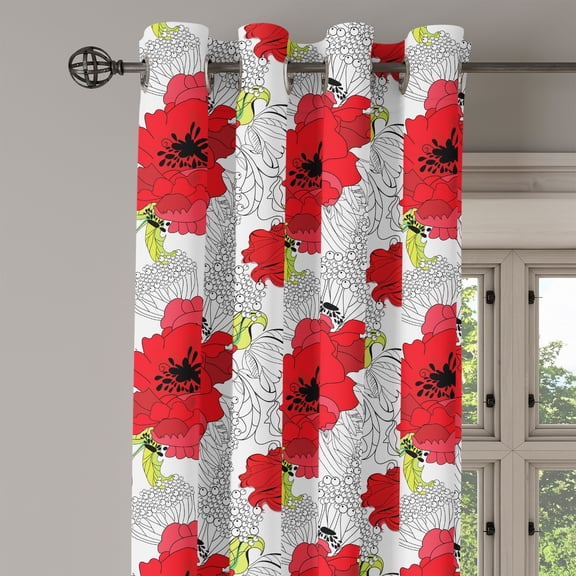 Ambesonne Flower Grommet Curtain Single Panel, Bouquet of Spring Blooms, 50"x60", Green Vermilion Black