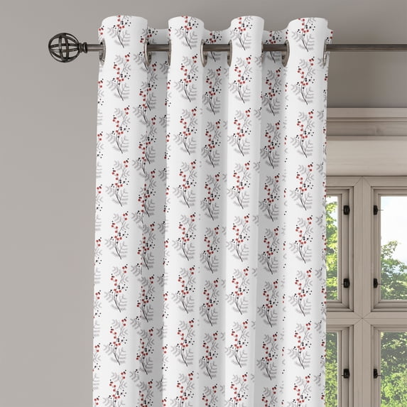 Ambesonne Flower Grommet Curtain Single Panel, Curvy Dotted Branches, 50"x60", Red Black White
