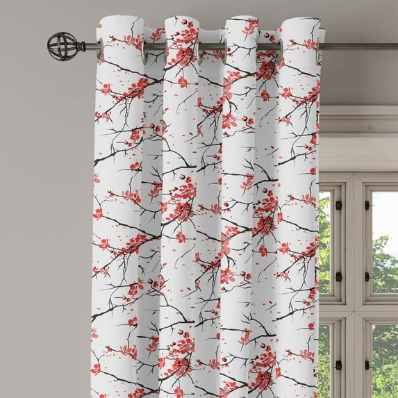 Ambesonne Flower Grommet Curtain Single Panel, Windy April Weather, 50"x60", Coral Black