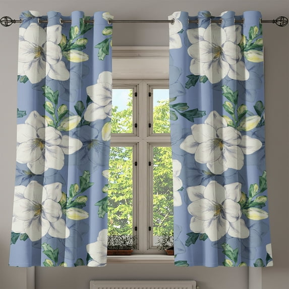 Ambesonne Flower Grommet Curtain, Summer Floral Print Garden, 50"x60", Ceil Blue Green and Cream