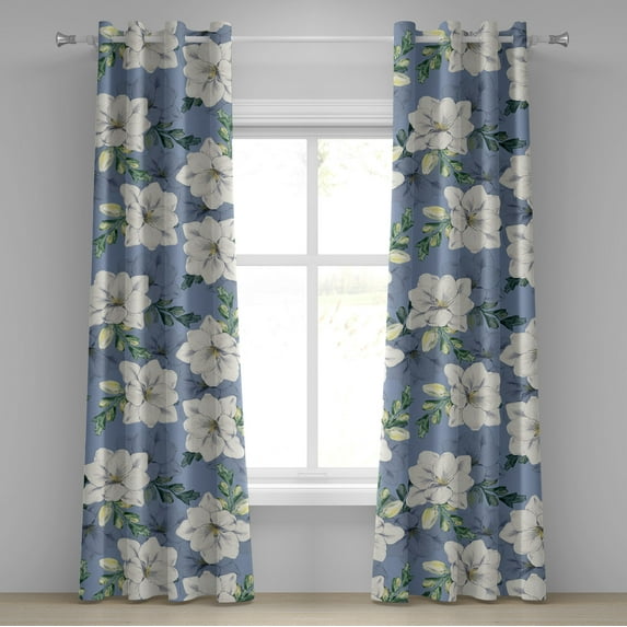 Ambesonne Flower Grommet Curtain, Summer Floral Print Garden, 50"x84", Ceil Blue Green and Cream