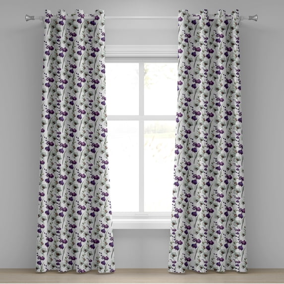 Ambesonne Flower Grommet Curtain, Wild Orchid Bloom, 50" x 72", Purple White