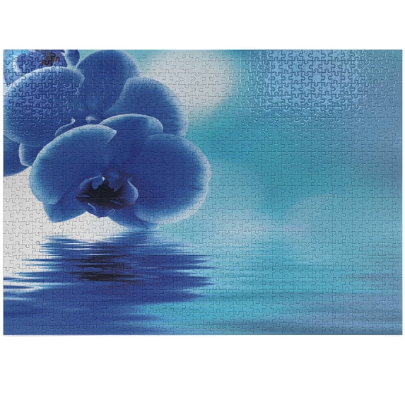 Ambesonne Flower Jigsaw Puzzle Durable Cardboard, Orchid Floral Design, 1000 pcs, Violet Blue White