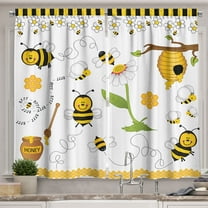 Ambesonne Flower Kitchen Curtains, Bees Daisies Chamomile, 55"x39", Yellow White and Black