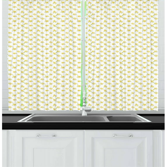Ambesonne Flower Kitchen Curtains, Blooming Rose Branches, 55"x39", Yellow and Pale Green