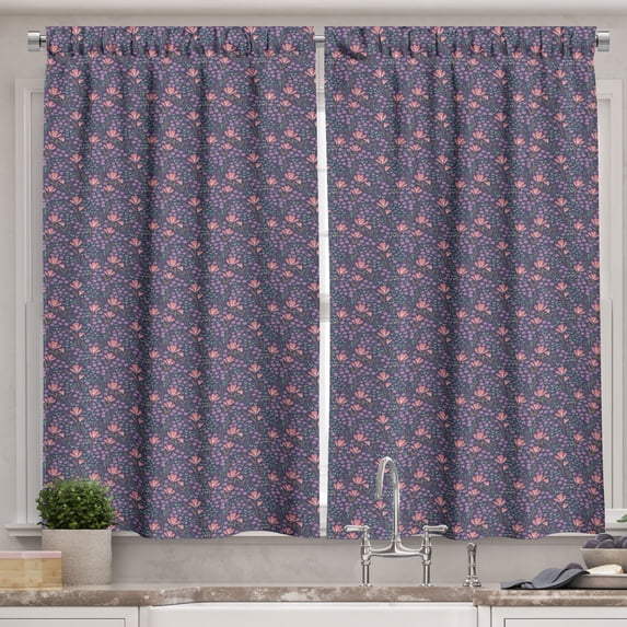 Ambesonne Flower Kitchen Curtains, Blossoming Flowers Bouquet, 55"x39", Multicolor