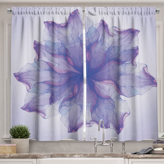 Ambesonne Flower Kitchen Curtains, Blossoming Petals Layout, 55"x39", Purple Dark Purple