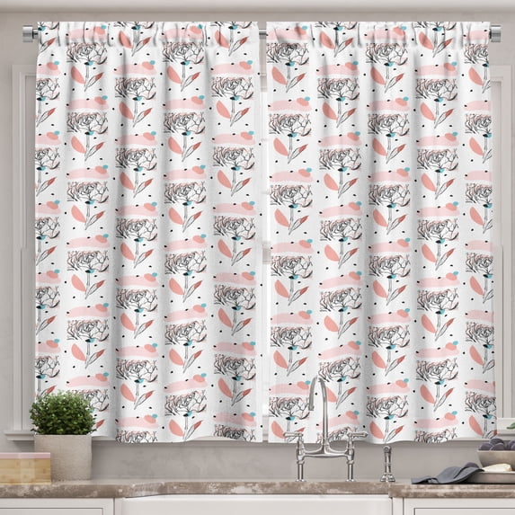 Ambesonne Flower Kitchen Curtains, Doodle Modern Peony, 55"x39", Charcoal Grey Blush