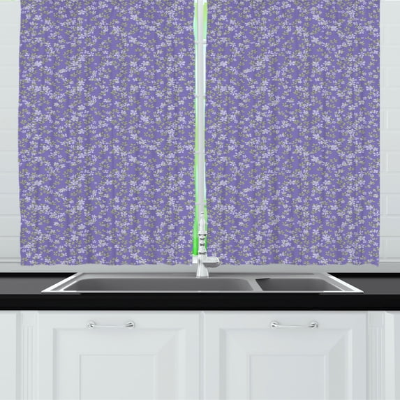 Ambesonne Flower Kitchen Curtains, Early Breeze of Spring Art, 55"x45", Ceil Blue Pale Mauve