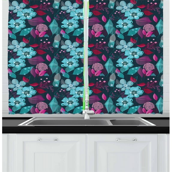 Ambesonne Flower Kitchen Curtains, Fantasy Garden Blossoms, 55"x39", Multicolor