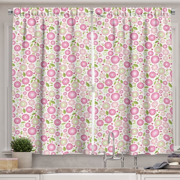 Ambesonne Flower Kitchen Curtains, Feminine Romantic Petals, 55"x39", Blush Pink Lime Green