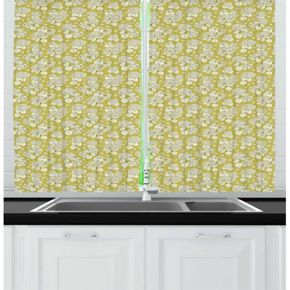 Ambesonne Flower Kitchen Curtains, Floral Vintage Hydrangea, 55"x45", Khaki Ivory