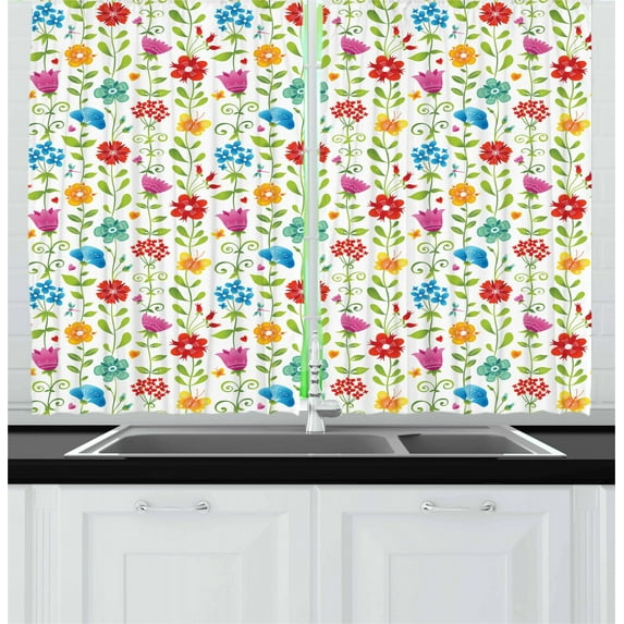 Ambesonne Flower Kitchen Curtains, Garden Art Nature Revival, 55"x39", Multicolor
