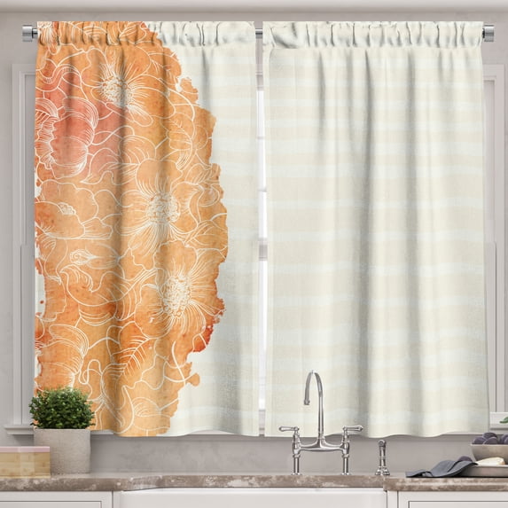 Ambesonne Flower Kitchen Curtains, Island Floral Side Frame, 55"x39", Vermilion