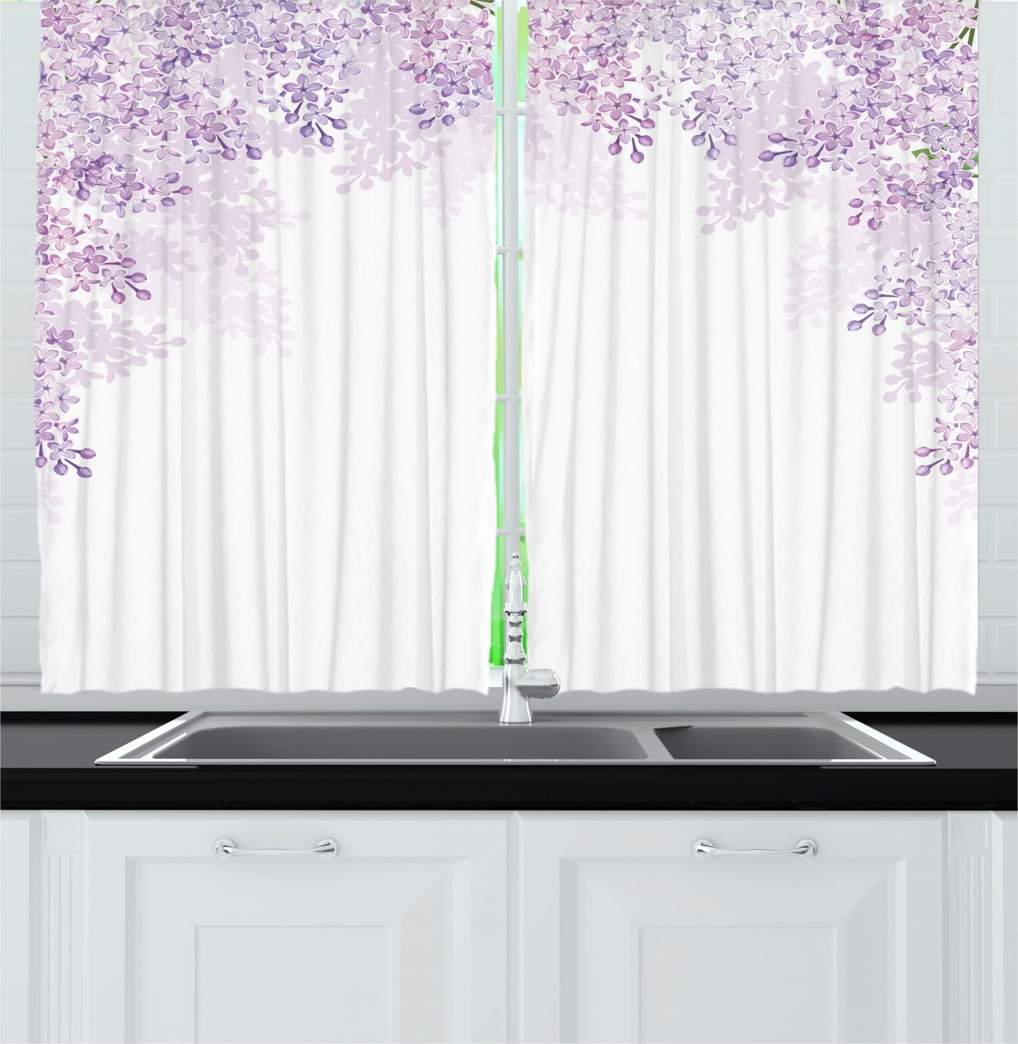 Ambesonne Flower Kitchen Curtains, Lilac Blossoms Spring, 55"x39", Pale ...