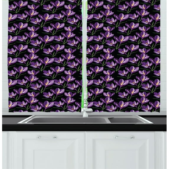 Ambesonne Flower Kitchen Curtains, Tender Crocus Bouquet, 55"x39", Multicolor