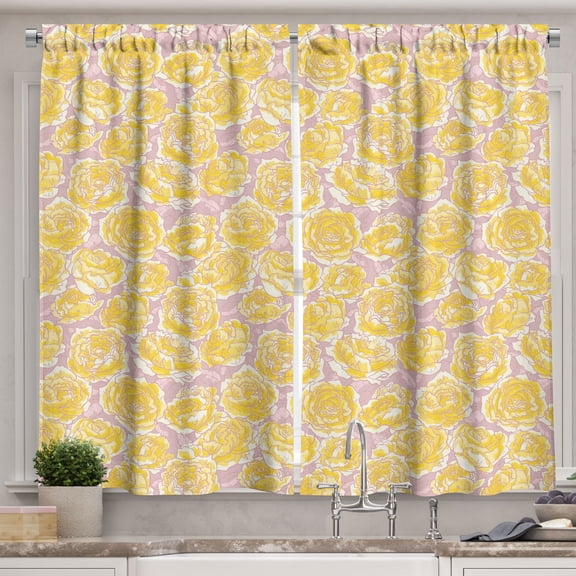 Ambesonne Flower Kitchen Curtains, Yellow Roses Blooming, 55"x45", Yellow Blush