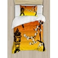 thumbnail image 1 of Ambesonne Flower Landscapes Duvet Cover Sets, Sakura Japanese, 2-Twin, Yellow Vermilion, 1 of 3