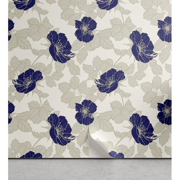 Ambesonne Flower Peel & Stick Wallpaper for Home, Blooming Dog Roses Leaves, 13"x72", Off White Eggshell