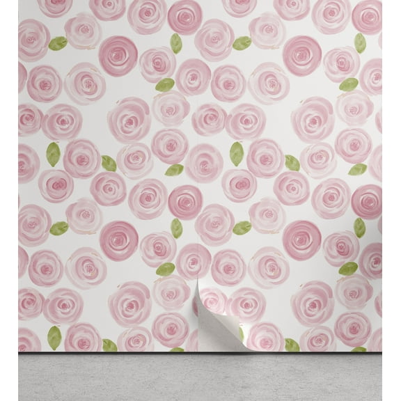Ambesonne Flower Peel & Stick Wallpaper for Home, Bridal Roses Field Art, 13"x72", Pale Pink Pale Green