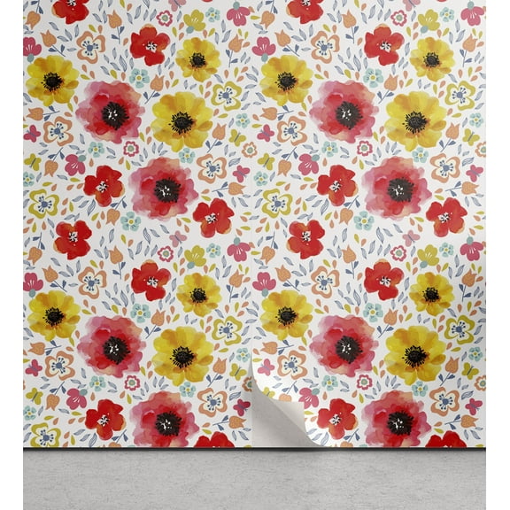 Ambesonne Flower Peel & Stick Wallpaper for Home, Springtime Poppy Art, 13"x72", Multicolor