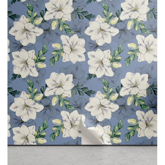 Ambesonne Flower Peel & Stick Wallpaper for Home, Summer Floral Print Garden, 13"x100", Ceil Blue Green and Cream