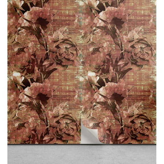 Ambesonne Flower Peel & Stick Wallpaper for Home, Vintage Pattern Nostalgic, 13"x72", Dried Rose Amber Redwood