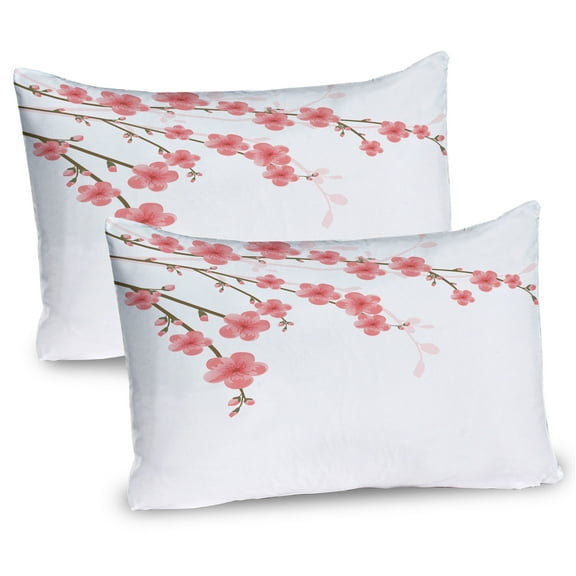 Ambesonne Flower Pillow Sham 2 Pack, Cherry Blossom Art, 36"x20", Pink Green